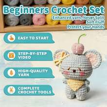 Mouse Crochet Beginner Kit, Adult Crochet Beginner Kit, Includes Step-By-Step Text Tutorial, DIY Knitting Kit, Cute And Fun Home Decor, Birthday, Valentine's Day, Halloween And Christmas Gift - Bow-kunkun Mouse DIY Material Kit - View 3