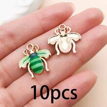 10Pcs Multicolor Bee Enamel Charms Bulk, Golden Plated Alloy Honeybee Pendants For Jewelry Making, DIY Necklace Earring Handmade Craft Supplies - Multicolor - View 12