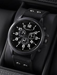 5-Piece Set, Men's Casual Minimalist Quartz Watch Paired With Cuban Bracelet, Cross Necklace, Ring, Wallet, Versatile For Daily Wear, Essential Accessories For Travel, Vacation, And Ideal Gift For Father's Day, Graduation, Back To School, Birthday And Other Holidays. - Black - View 3