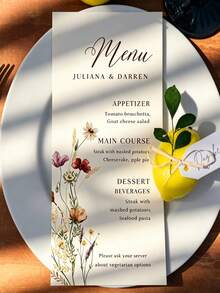 Customized 1pc/24pcs/48pcs Personalized Wedding Menu Cards, Custom Wedding Dinner Menu, Elegant Minimalist Floral Design, Wedding Table Decor, Customizable Event Menu Cards, Personalized Cards, Suitable For Wedding Banquet, Wedding Party, Minimalist Style Wedding Table Decor - 8x18CM Menu Card - View 9
