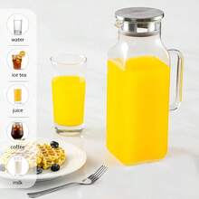 1件 2L/68oz 方形玻璃水壺，附蓋與手柄，適用於冰箱，冰茶與咖啡壺飲料容器，耐熱硼矽玻璃冷熱飲與牛奶水壺 - 彩色 - 查看 2