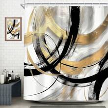 1Pcs Black White Abstract Shower Curtain  Modern Graffiti Line Shower Curtain With 12 Hooks,Minimalist Bath Curtain For Bathroom Decor - J - View 1