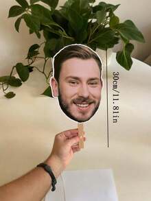 Custom Large Handheld Face Sign - Personalized Cutout Featuring Groom And Bride's Faces, Head Image Mounted On Handle - Multicolor - View 9