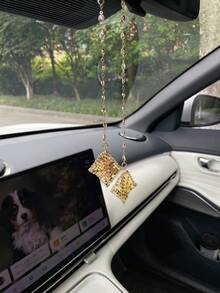 2pcs New Fashion Rhinestone Magic Carpet Car Rearview Mirror Hanging Ornament Steering Wheel Decoration Chain Set Women Car Accessories - Multicolor - View 5