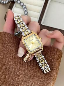 Oval-Shaped Women's Quartz Watch With Arabic Numeral Dial, Fashionable Mid-Century Style, Suitable For Daily Wear, Gifts And Parties - Silver and Gold - View 4