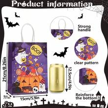 12/24PCS Halloween Series Purple Kraft Paper Gift Bags, Ghost & Pumpkin Lantern Pattern Printed Tote Bags, Multi-Functional Gift Packaging Bags For Birthday, Halloween Party Decoration, Thanksgiving, Christmas Celebration, Party Supplies Shopping Bags - 553 - View 4