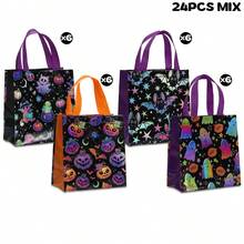 12/24PCS Halloween Series Non-Woven Tote Bags, Purple Black Laser Horror Ghost, Pumpkin Lantern, Bat Pattern Printed Reusable Gift Packaging Bags, Trick Or Treat Activity, Halloween, Birthday Party Decoration Gift Bags, Durable Holiday Celebration And Daily Item Storage Shopping Bags - 5801 - View 12
