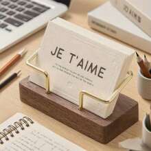 1pc Metal Desktop Business Card Holder, Includes Business Card Display Stand, Solid Wood Business Card Box, Elegant Business Card Display Rack, Desktop Decorative Storage Box, Suitable For Home And Office Use - A - View 2
