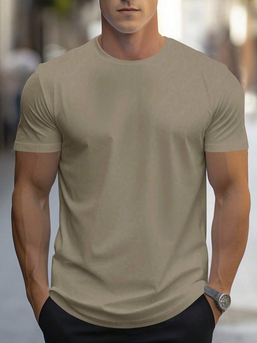 NEOREFINED Men's Casual Solid Color Round Neck Short Sleeve T-Shirt For Summer - Blue and White - View 1