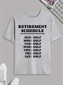 Funny 'Retirement Schedule' Golfing Print T Shirt, Tees For Men, Casual Short Sleeve Tshirt For Summer Spring Fall, Tops As Gifts, For People Who Love - Black - View 7