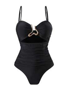 Swim Oasis Set de 2 piezas de traje de baño con bandeau y tiras huecas rojo + falda de cubrir para playa, conjunto de verano de ocio y vacaciones 202 - Blanco - Ver 4