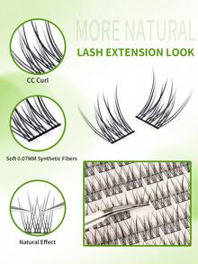 384pcs Cluster Eyelash Set - Natural Lightweight Style (Includes Adhesive, Fixing Liquid And Tweezers, CC Curl, DIY Extension Effect, 8-16mm, Set) - 彩色 - 查看 7
