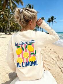 Teen Girl Casual Fun Print Crew Neck Pullover Long Sleeve T-Shirt, Autumn/Winter Top - Apricot - View 3