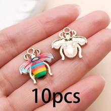 10Pcs Multicolor Bee Enamel Charms Bulk, Golden Plated Alloy Honeybee Pendants For Jewelry Making, DIY Necklace Earring Handmade Craft Supplies - Multicolor - View 11