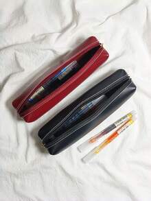Texture Leather Pencil Case, Simple And High-End Zipper Pencil Case, Large Capacity Student Stationery Storage Bag, Essential For Returning To School - Multicolor - View 8