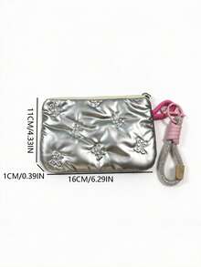 Bolsa de almacenamiento pequeña estilo japonés y coreano con diseño de nicho, color plateado con bloques de color, monedero ligero con colgante mate, bolso de moda personalizado - Plateado - Ver 7