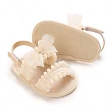 Summer Bow & Pom Pom Soft Sole Sandals For Baby Girls, Pre-Walker Shoes - Apricot - View 7