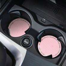 2pcs Car Accessories Silicone Rhinestone Round Fashion Cup Coasters, Car Cup Holder Insert Silicone Non-Slip Beverage Cup Coasters, Universal Vehicle Interior Accessories, Bling Crystal Rhinestone Car Silicone Interior Accessories - 2pc Multi-color Silver Chain Coasters - View 1