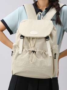 LECEY Women's Middle School High School College Student Large Capacity Backpack - White - View 2
