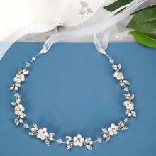 1pc Bridal Pearl Rhinestone Glamorous Wedding Ball Party Headband Hair Accessory - Silver - View 2