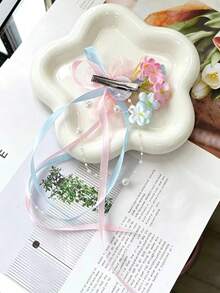 1pc Fairy-Style Bow Tassel Hair Clip, Fresh Sweet Floral Hair Accessory - Multicolor - View 3