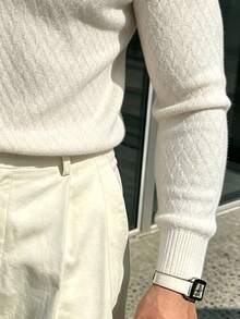 Men's Autumn/Winter Solid Color Knit Sweater, Minimalist Casual Versatile Commute Business Pullover - White - View 5
