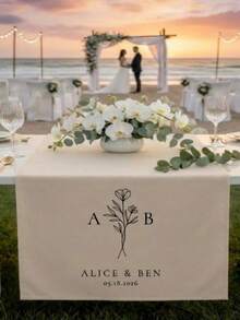 Customized Personalized Wedding Table Runner & Welcome Banner, Suitable For Weddings, Receptions, Ceremonies, Woven Fabric, Customizable Text, Rectangular Table Decor, Suitable For Outdoor Events, Name/Date/Phrase Decoration - Multicolor - View 2