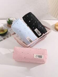 Polka Dot Cute Star Canvas Pencil Case, Simple Fresh Stationery Bag, Zipper Large Capacity Storage Bag, Pencil Box, Perfect For Back To School Stationery Supplies Organization And Storage - Single Piece - View 1