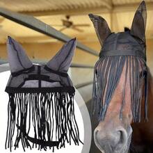Máscara de protección completa para moscas de caballo con borlas ajustables, máscara facial transpirable de protección contra moscas para rancho y equitación, máscara de insectos para caballos - Multicolor - Ver 1