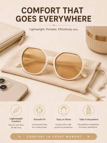Lunettes de mode géométriques crème pour femmes – Verres teintés thé surdimensionnés, lunettes de mode légères de style rétro pour un port quotidien - A - Voir 6