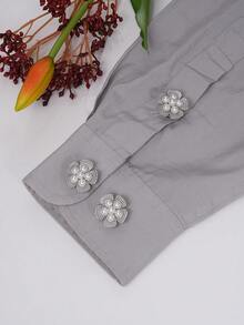 1/2/4pcs 23mm Rhinestone Floral Metal Button Covers, Women's Crystal Button Caps, Detachable Clip-On Button Covers, Crystal Decorative Buttons For Clothing, With Pliers, Suitable For Dresses, Suits, Evening Gowns, Shirts Accessories, Lead Color - Multicolor - View 11
