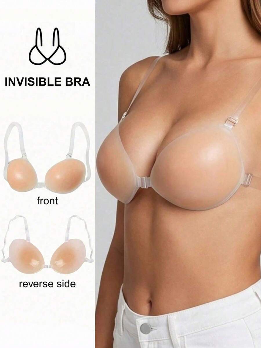 Women's Silicone Bra, Thick Shoulder Straps, Adhesive Invisible Push-Up Bra, Waterproof And Skin-Friendly