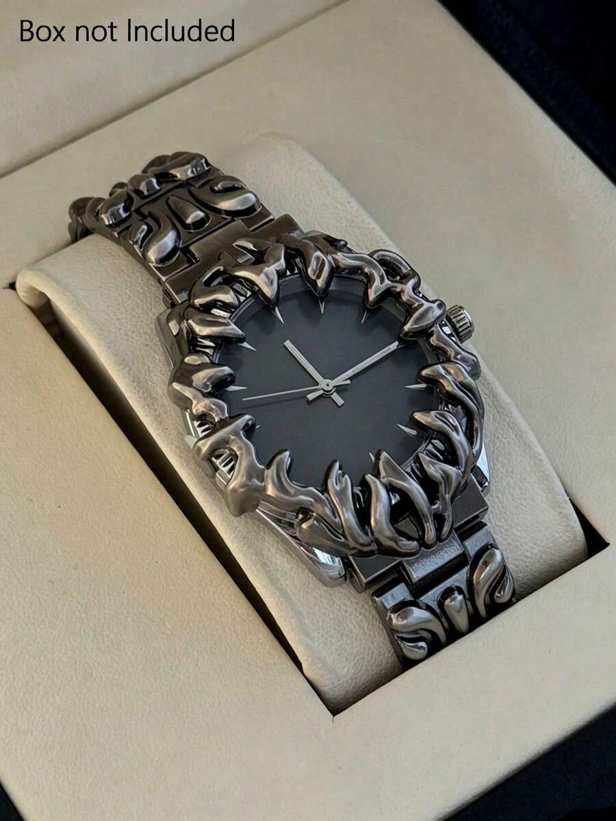 Reloj de cuarzo de moda para hombre con dial asimétrico grande, adecuado para uso diario, fiesta, regalo - Negro - Ver 1