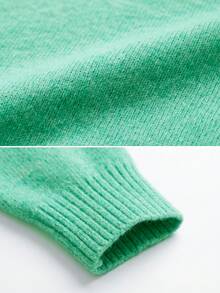 Green V Neck Drop Shoulder Long Sleeve Soft Knit Pullover Women Elegant French Casual Daily Commute Halloween Christmas New Year Fall Winter Vacation - Green - View 8