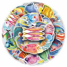 50張卡通魚貼紙，海洋生物水下世界裝飾貼紙，文具裝飾貼紙，滑板行李裝飾貼紙，手帳素材，獨特禮物封口貼紙 - 彩色 - 查看 4