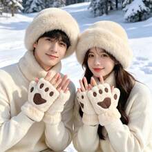 2pcs Women's Winter Plush Wide Brim Knitted Bucket Hat, Warm Fuzzy Fur Hat, Suitable For Winter Outings And Versatile - Multicolor - View 6