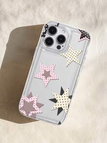 Coque transparente imprimée avec motif dalmatien rose noir à pois et étoiles, compatible avec iPhone 13 15 16 17pro 17 14 17 17pro Max & compatible avec Samsung Galaxy/A54 A14 A15 S23 S24 S24ultra S25 A07 A17 S26 A57 - Multicolore - Voir 1