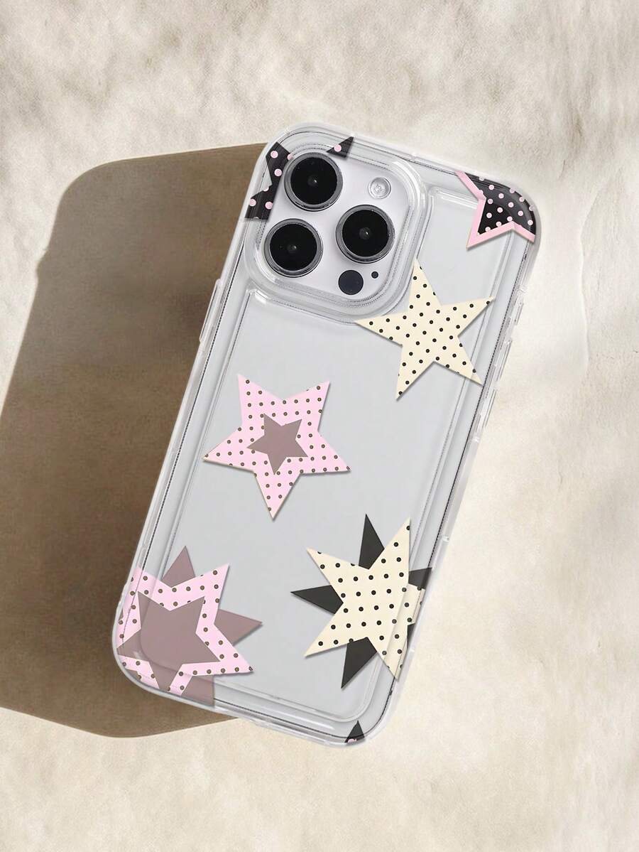 Coque transparente imprimée avec motif dalmatien rose noir à pois et étoiles, compatible avec iPhone 13 15 16 17pro 17 14 17 17pro Max & compatible avec Samsung Galaxy/A54 A14 A15 S23 S24 S24ultra S25 A07 A17 S26 A57 - Multicolore - Voir 1