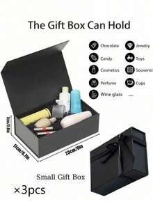 3pcs Elegant Luxury Gift Box Set With Magnetic Closure, Ribbon Decoration, Minimalist Fashion High-End Aesthetic Design, Suitable For Groomsman Proposal Box, Wedding, Christmas, Halloween, Birthday Gift, Pink - Black - View 15