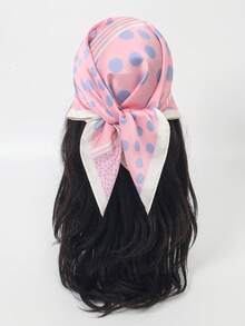 1pc New Women's Versatile Faux Silk Polka Dot Pattern Square Bandana Headscarf - Multicolor - View 1