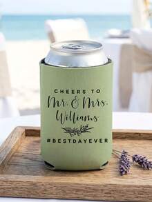 1/5/10pcs Customized Personalized Text Can Cooler, Minimalist Soft Insulated Beverage Sleeve, Can Print Custom Name & Date, Portable Beer Can Holder, Wedding Favor, Suitable For Bridal Shower, Anniversary, Birthday Party, Souvenir Guest Gift, Foldable - Multicolor - View 6