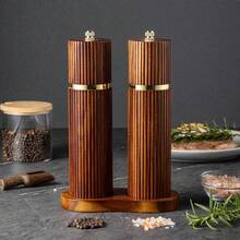 1PC/3PCS Line Pattern Rosewood Pepper Mill, Manual Wooden Grinder With Ceramic Core For Black Pepper, Seasoning Bottle For Home Use - Multicolor - View 1