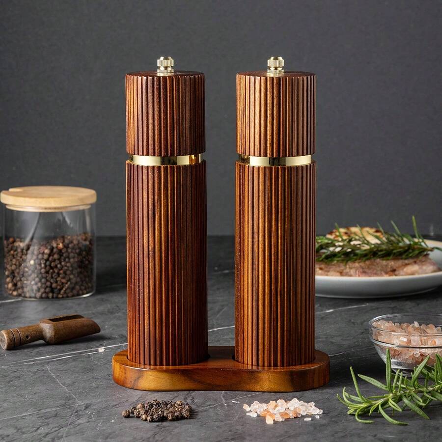 1PC/3PCS Line Pattern Rosewood Pepper Mill, Manual Wooden Grinder With Ceramic Core For Black Pepper, Seasoning Bottle For Home Use - Multicolor - View 1