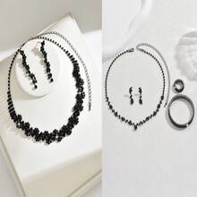 Women's Jewelry Set Necklace, Earrings, 3pcs/Set Geometric Pattern Elegant Party Accessories, Bridal Wedding Jewellery,Accessories - Black - View 6