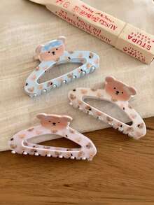 1PC/3PCS Polka Dot Bohemian PEVA (Polyethylene-Vinyl Acetate) Korean Style Cream Girl Series Bear Claw Clip Premium Acetate Gentle Hair Claw Hair Accessory 2026 New Style - Multicolor - View 4
