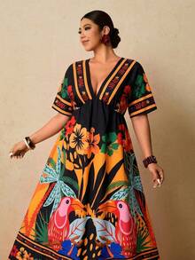 ado floral para mujer de talla grande.Vestidos de verano para mujer, vestidos envolventes, vestidos de resort, vestidos de verano para mujer de talla grande, vestidos de primavera para mujer - Negro 3 - Ver 1