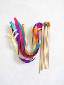 20pcs Vibrant Colorful Double Layer Ribbon Fairy Wands With Bells, Durable No Feathers No Power Required, Birthday Celebration Party Decorations - Color - View 7