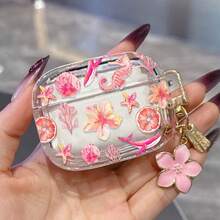 Funda protectora transparente con estampado floral ditsy compatible con Pro 3ra generación, auriculares inalámbricos Bluetooth Pro 2, carcasa protectora minimalista suave unisex 2da 3ra 4ta generación para niñas - Rosa Fucsia - Ver 7