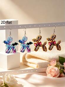 2 Pairs/Sets Creative Colorful Printed Balloon Dog Shaped Bow Sweet Pendant Earrings - Dog - View 8