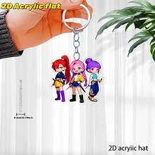 2D Flat, 15Pcs Keyring Packs, Cartoon Girl Group Pattern Keychain Gift Set - Includes (5pcs 2D Design Acrylic Keychains + 5pcs Thank You Cards) - View 3